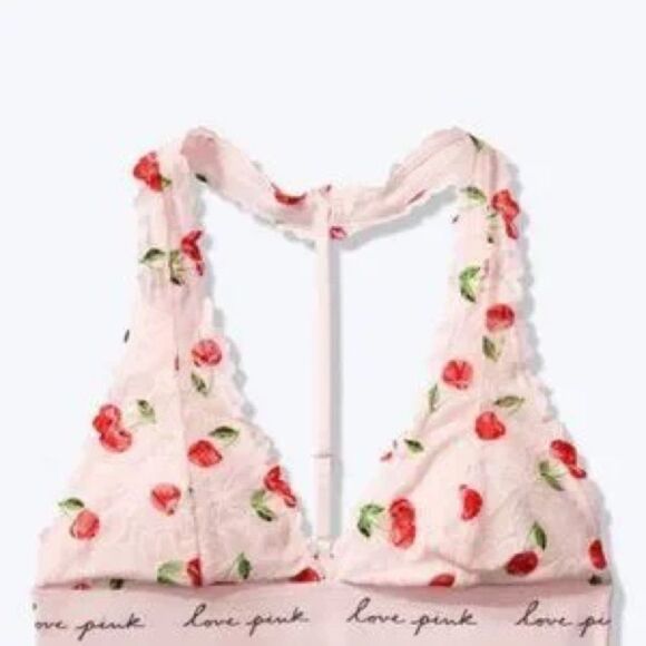 Victoria’s Secret PINK Cherry Lace Triangle Bralette Love Pink Halter Size S - Picture 5 of 11